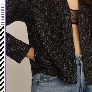 MARE MARE x ANTHROPOLOGIE Black 2 Pocket Sequin Jacket Womens XL Feminine Party
